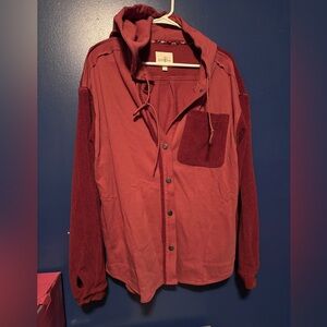 Umgee Men's Burgundy Hooded Shirt Jacket